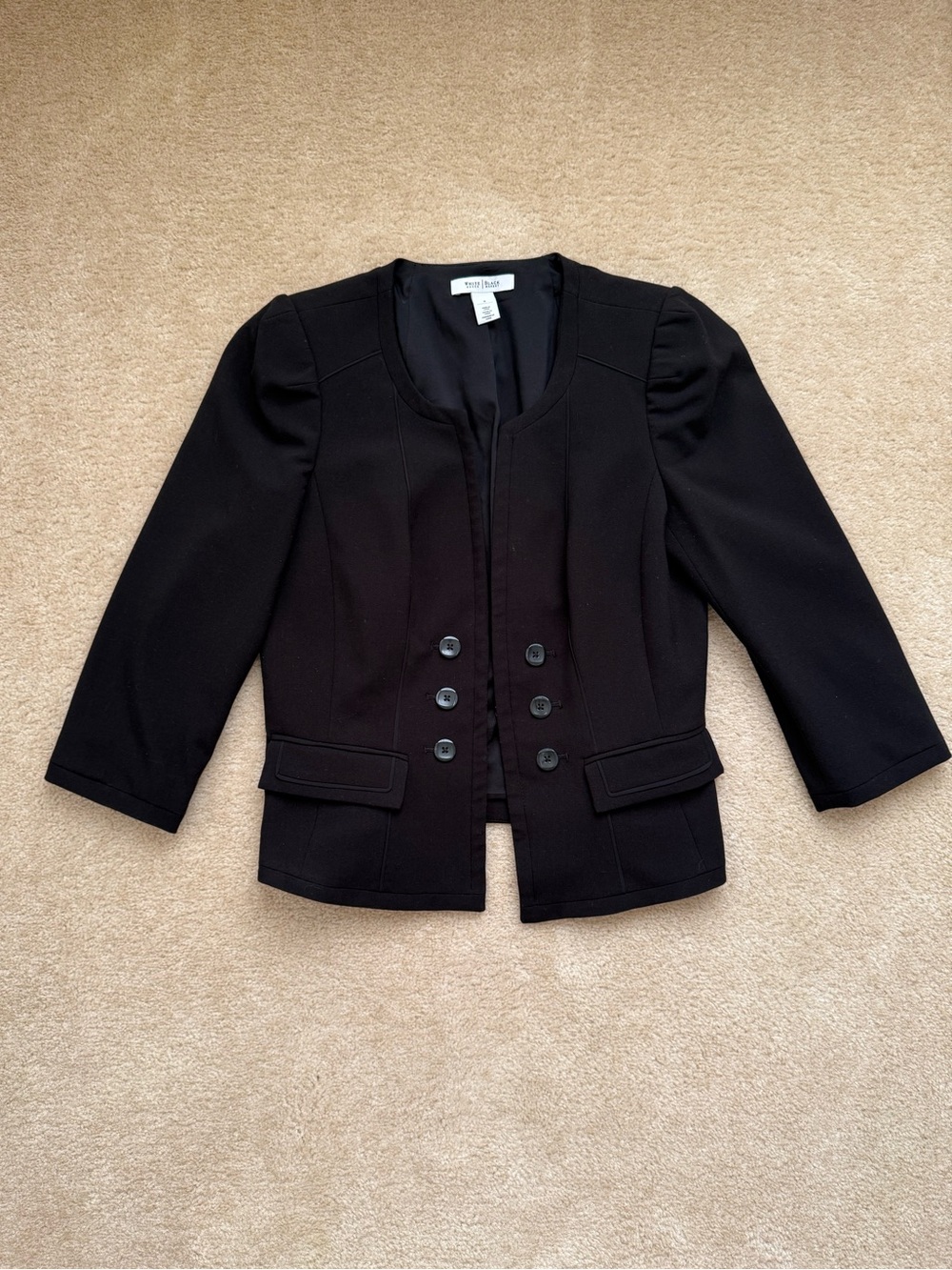 White House Black Market Black Fitted Collarless Blazer Size 8